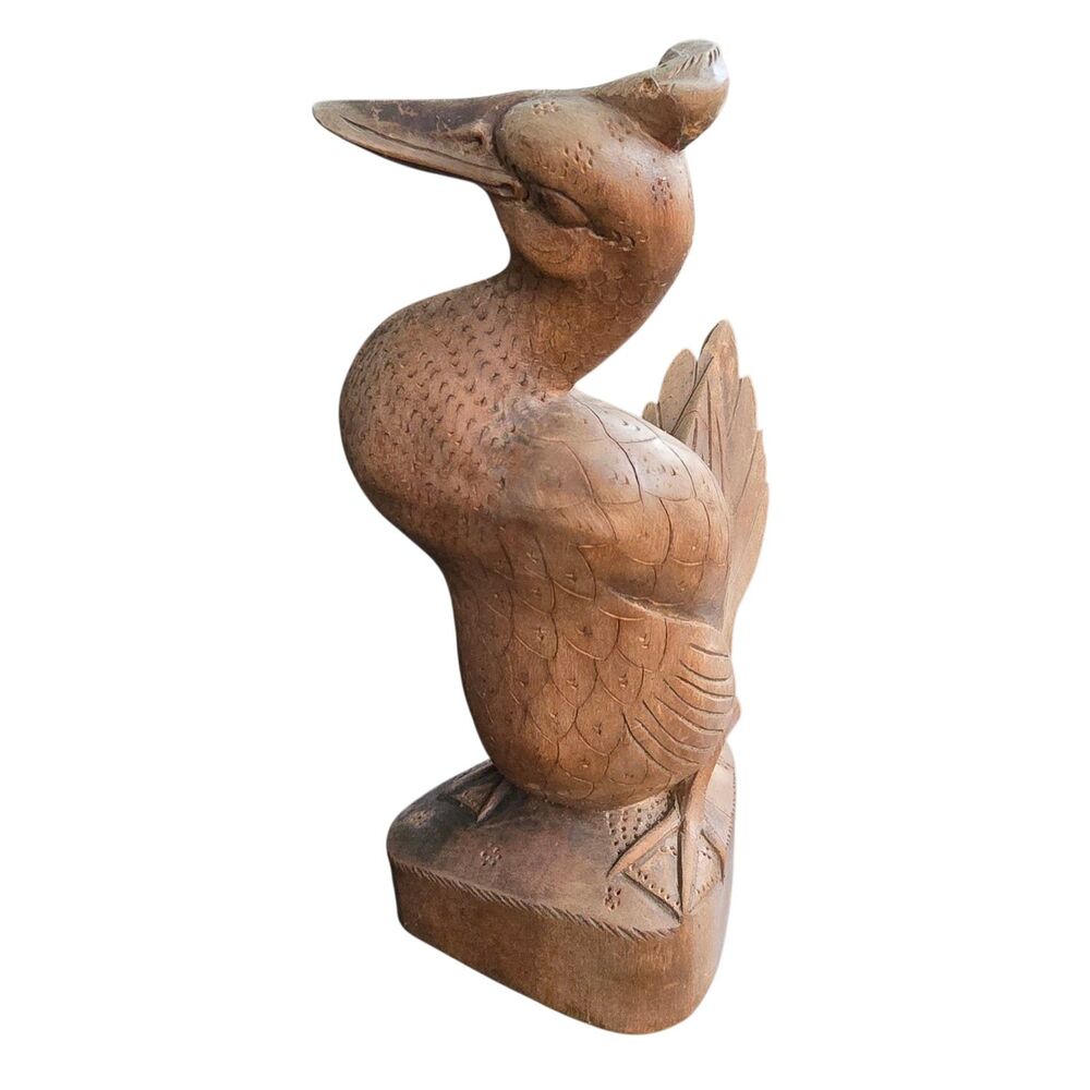 Vintage Hand Carved Indonesian Wood Heron Goose Sculpture Statue Figurine
